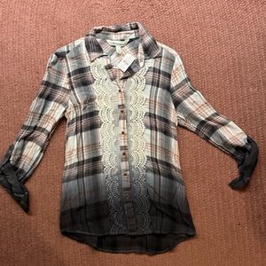 NWT Tantrums Ombré Flannel with Crochet Detail Super Cute!